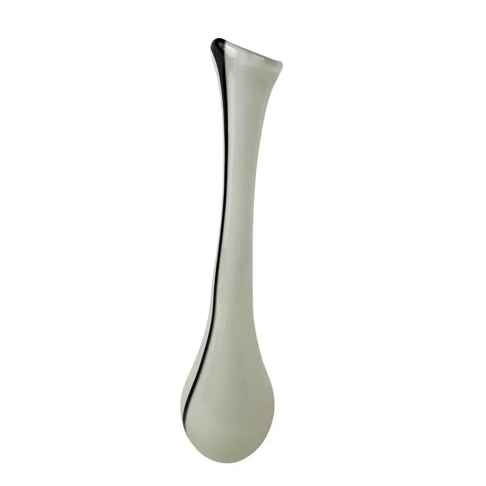 Vintage Mid-Century Modern‎ Hand Blown Glass Vase Black & White 17.5